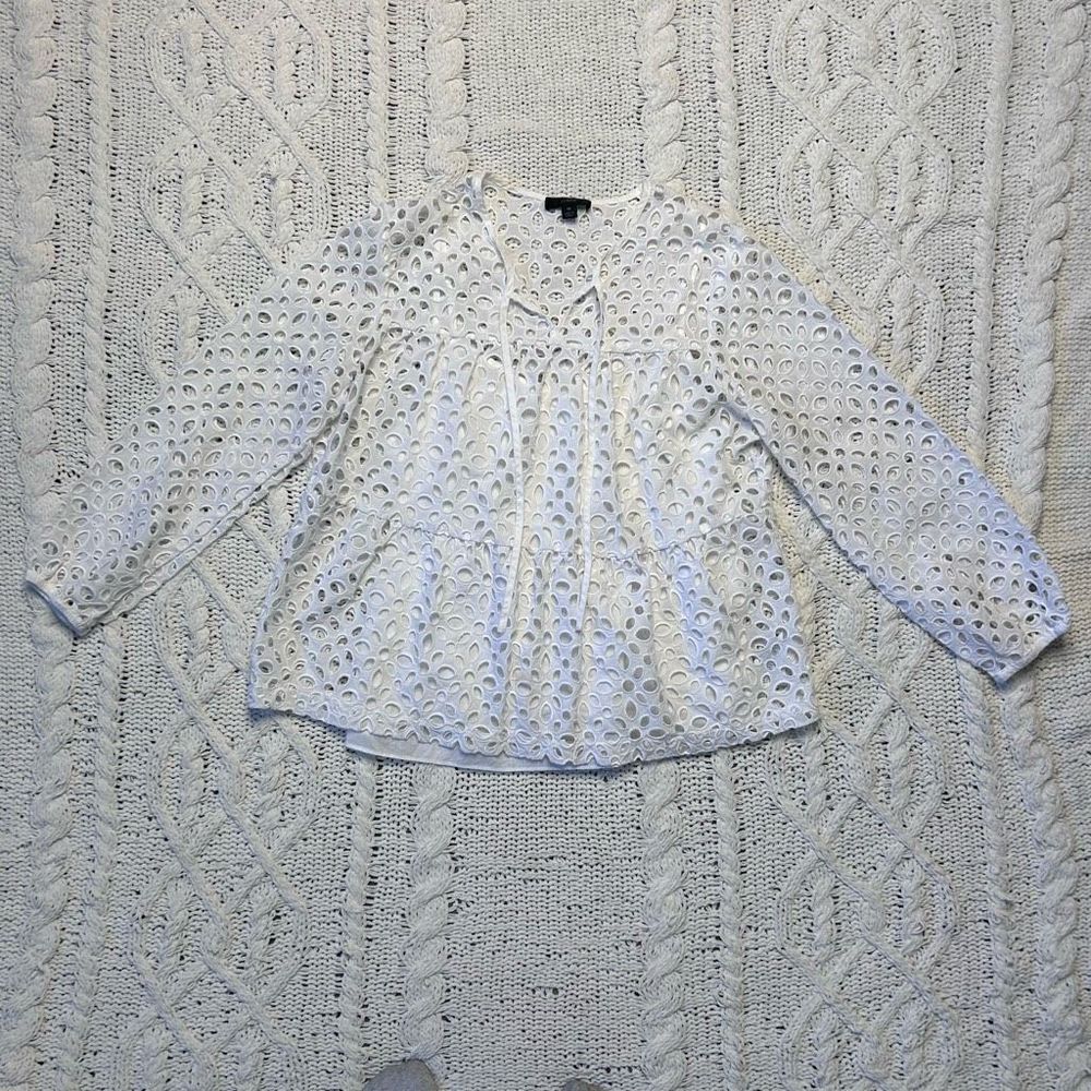 J. Crew Open Work White Bouse - M